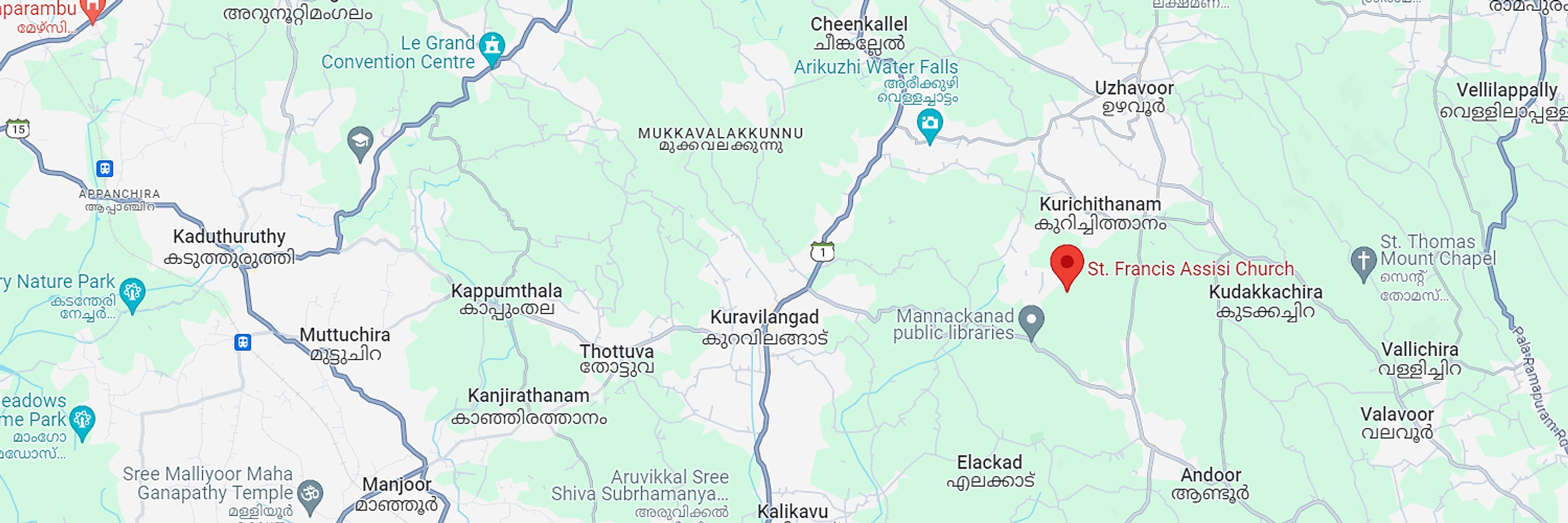 Map to St. Francis Assisi Church, Marangattupilly